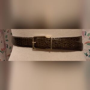 Vintage Sera Olive Mocha Exotic Lizard Neutral Boho Casual Quiet Lux Belt 41in